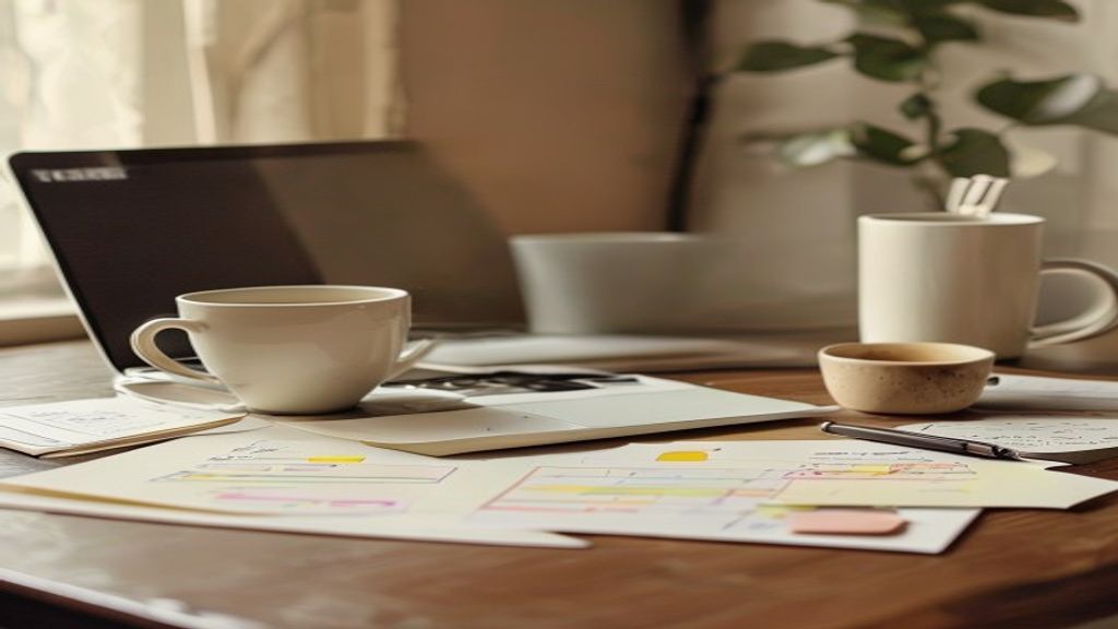 Minimalist cinematic editorial photography of a desk with a laptop showing a clean booking dashboard beside a