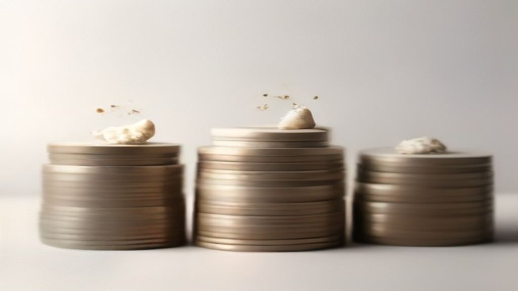 Minimalist cinematic editorial photography of three ascending business stages represented by small, medium, an