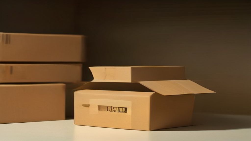 Minimalist cinematic editorial photography of an AI-operated fulfillment line, one misrouted parcel isolated b