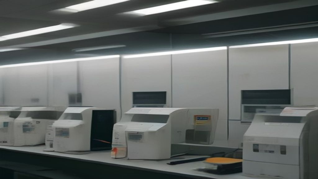 Minimalist cinematic editorial photography of three automated business stations awaiting priority checks: a st