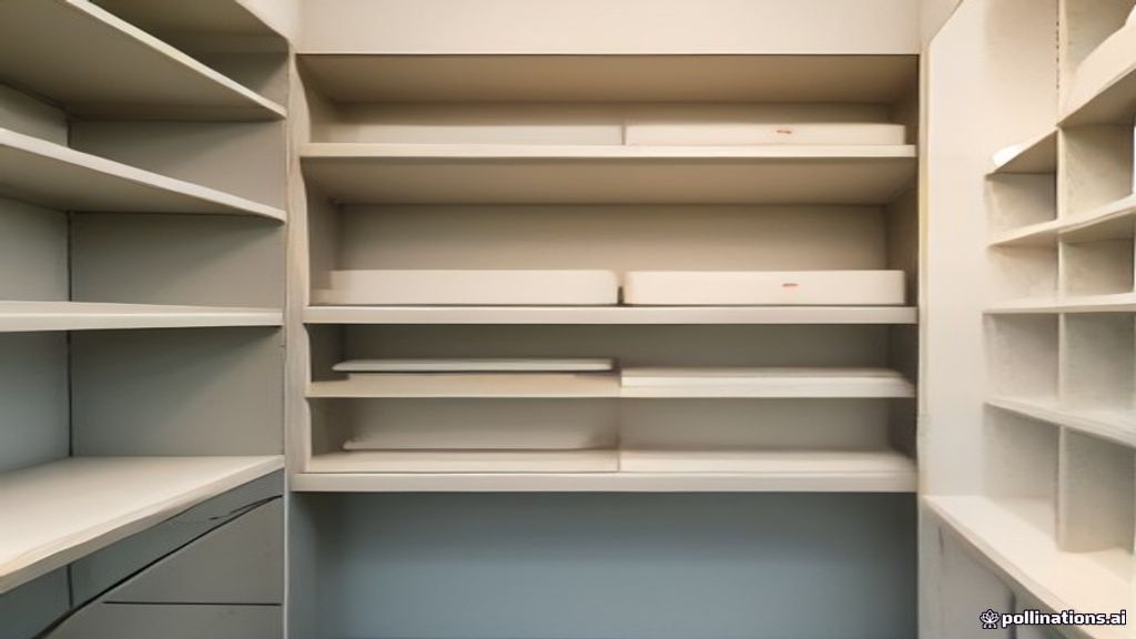 Small-business storeroom with neatly stocked shelves as gloved hands replenish the final low bin from reserve