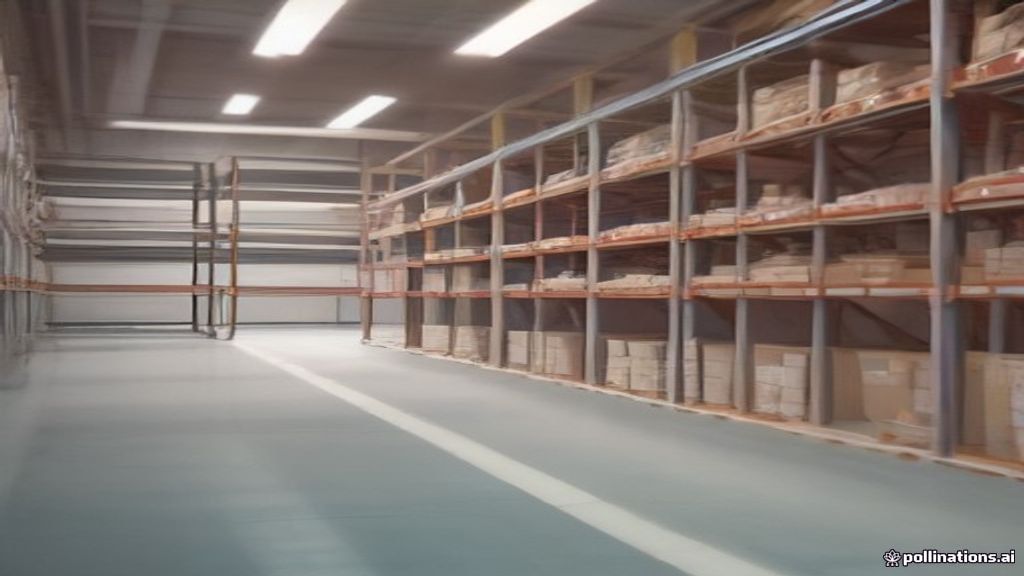 Nearly empty retail stockroom shelves beside vacant product bins and unopened supplier cartons delayed on a lo
