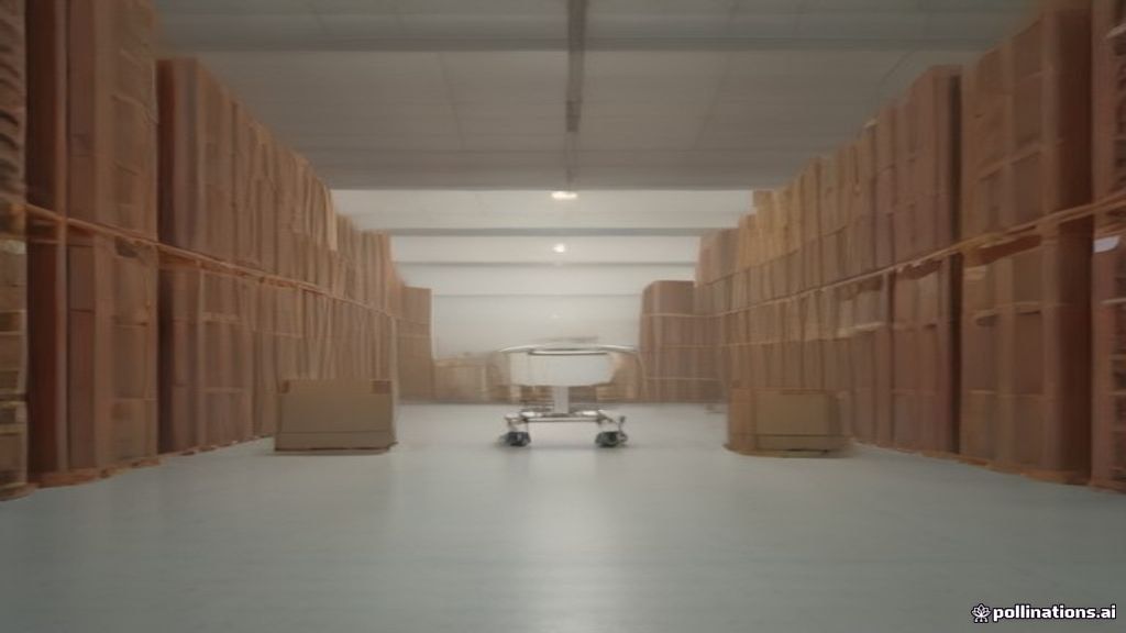 Staffless micro-warehouse with organized inventory bins, shelf sensors, scanning station, automated reorder in