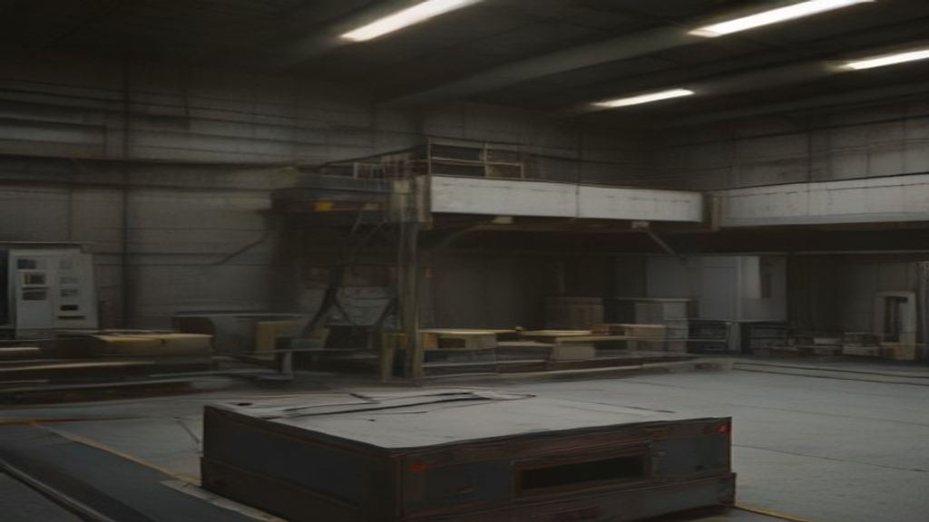 Minimalist cinematic editorial photography of an automated workshop maintenance system, robotic arm inspecting