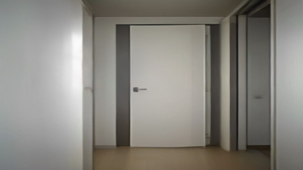 Minimalist cinematic editorial photography of a guest entering a private, unattended wellness suite through au
